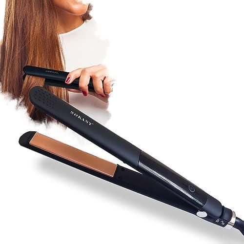 product_image_name-Sokany-Hair Straightener, Salon-Quality Styling, Fast Heat Up in 30 Seconds, Temperature Settings up to 750°F, Ceramic Plates Protect, 50W, Ceramic Coating Plates, Digital Screen, 1901 - (Black)-2