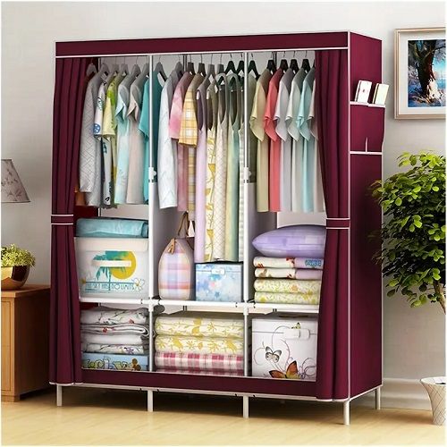 product_image_name-Generic-Classy 3 Column Mobile Steel Wardrobe Closet(Red)-1