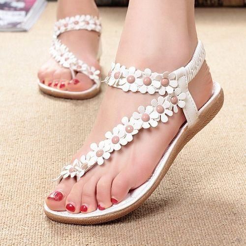 product_image_name-SHJO-Women's Sandal Shoes Floral Design Open Toe Faux Leather Comfortable Non-slip Lightweight Casual Beach Daily Wear Flat Sandals White-1