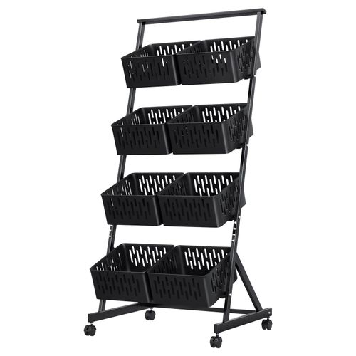 product_image_name-Generic-4-Tier Kitchen Fruit Vegetable Snack Cart with Wheels ,Stackable Mesh Storage Basket,Pantry Organizer Rack with Detachable Basket (Black)-4