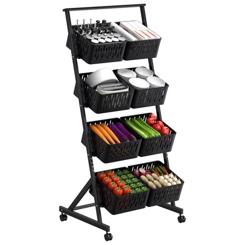 product_image_name-Generic-4-Tier Kitchen Fruit Vegetable Snack Cart with Wheels ,Stackable Mesh Storage Basket,Pantry Organizer Rack with Detachable Basket (Black)-7