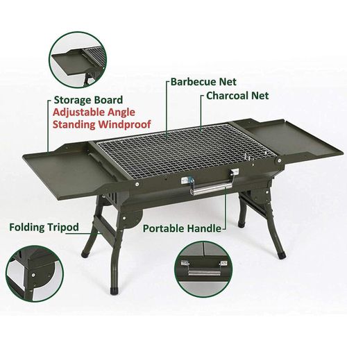 product_image_name-Generic-Portable Briefcase Charcoal Barbecue Grill  Foldable Camping BBQ Folding Barbeques Charcoal Stainless Steel Smoker Barbecue for Outdoor Party Cooking Picnic Garden Terrace Camping Travel -Green-2