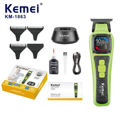 product_image_name-Generic-Kemei KM1863 Men's Electric Hair Trimmer Baber Professional Hair Clipper 9000RPM Ceramic And DLC Coating Blades Hair Cutting Machine With Loading Base For Men Gift-5