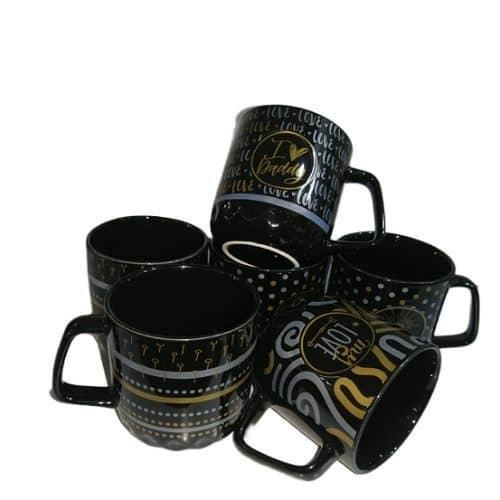 product_image_name-Generic-6 Pieces Of Silver And Gold Printed Coffee Tea Cups  Mugs- Black-1