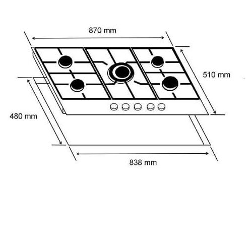product_image_name-Generic-Ceramic Table Top Glass Gas Hob 5 Burner Bulb Built-in Hob with Wok Burner 76 cm Black Built-in Gas Hob for Butane  Gas Stove-4