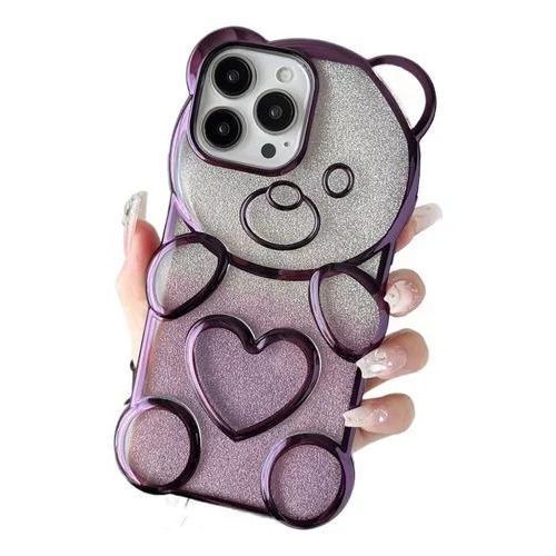 product_image_name-Generic-iPhone 15 14 13 12 11 Pro Max Electroplated Cute Bear Glitter Tablet Phone Case, Anti-knock Cover-Purple-1
