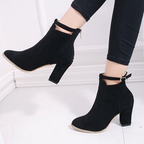 Shop Women's British Heels Shoes Casual Suede Ankle Boots - Black ...