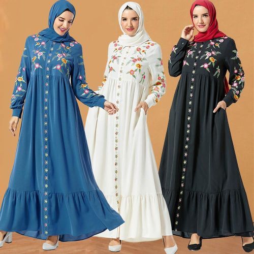 Shop 2020 Muslim Dress Women Abaya Dubai Embroidery Turkish Hijab Dresses Caftan Marocain Kaftan