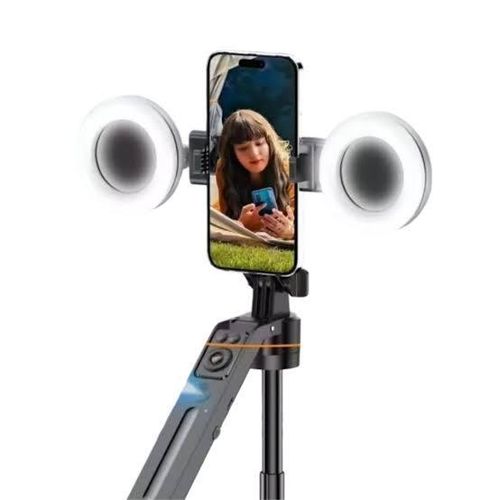 product_image_name-PLOKAMA-AI intelligent 360 Auto Face Tracking Tripod 360° Rotation with Stand & Light, Phone Camera Holder Stand with Remote & Gesture Control, Extendable Selfie Stick  Black-3