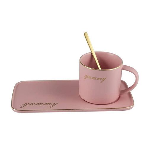 product_image_name-Generic-Ceramic Coffee Cup Tumbler Tray Cappuccino Cup Saucer Set Side Style Tea Water Ware Set Mugs With Spoon Gift Set For Office- Multicolored-4