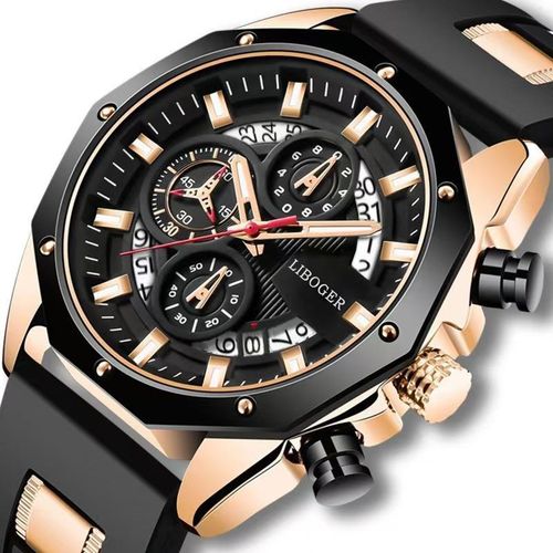 product_image_name-Fashion-Business Men Watch Top Brand High Quality Auto Date Big Dial Silicone Strap Sports Quartz Watches For Him Gifts - Black-6