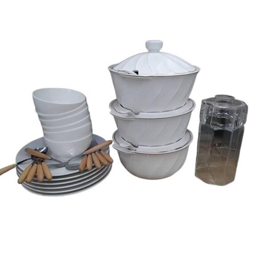 product_image_name-Ceramic-Dinner Set 28 PC (6 bowls, 6 Dinner Plates, 6 Forks, 6 Spoons, 3 Serving Dishes, 1 Jar)-1