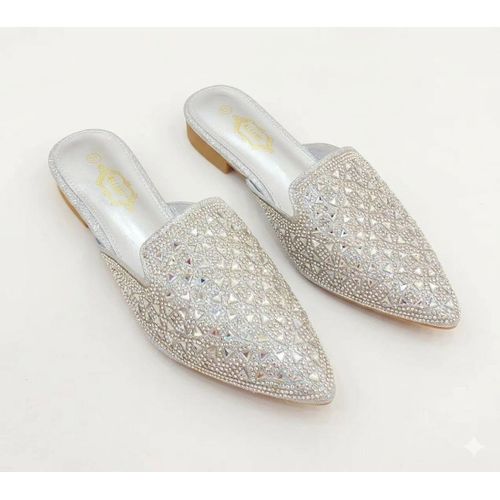 Shop Crystal Embellished Pointed-Toe Mule Heels – Silver
