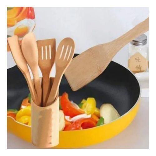 product_image_name-Generic-5 Pieces Of Bamboo Cooking/ Serving Spoon Utensils-Brown-2