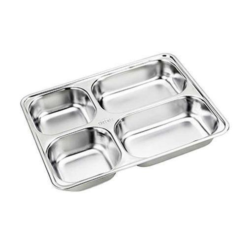 product_image_name-Generic-6 Pc Stainless Steel Rectangle 4 In1 Compartment Dinner Plate Tray - Silver.-1
