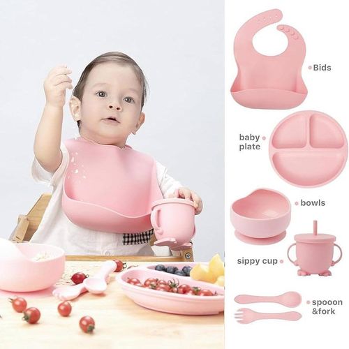 product_image_name-Generic-Silicone Suction Plate With Cutlery BPA Free Baby Children Toddler Feeding Set Non Breakable-1