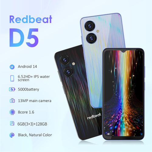 redbeat D5 128GB + 6GB RAM ブラック redbeat D5スマートフォン 最新のAndroid 14システム 6 52インチ