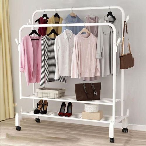 Shop Carbon Steel Double Pole Coat Rack Indoor Bedroom Clothes Drying Rail Balcony Hanging Clothes Shoes Rack Standing Storage Organizer With Hooks Color May Vary Jumia Uganda