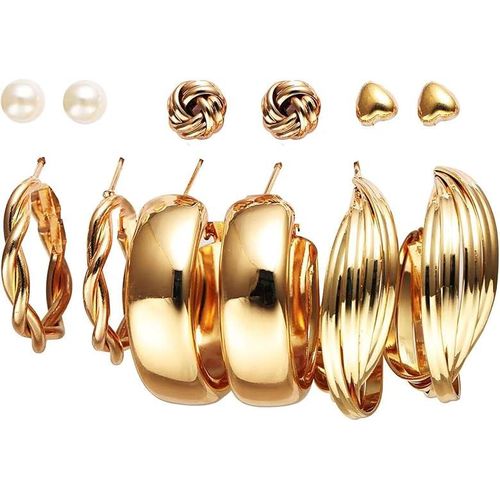 product_image_name-Fashion-Fashionable Minimalist Earrings 12-Piece Set - Gold-2