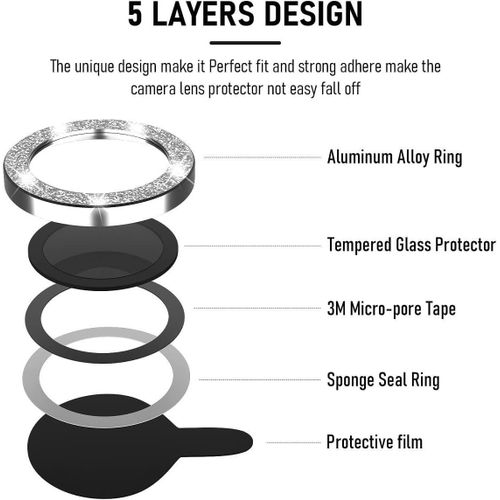 product_image_name-Generic-iPhone 11 12 13 14 mini Pro Max Camera Lens Protector, Premium Tempered Glass Aluminum Rim Camera Lens Screen Protector-Silver-2