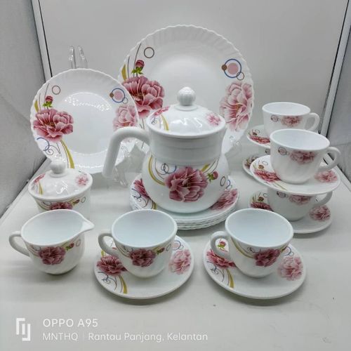 product_image_name-Generic-24 Pcs Flowered Opalware Dinner Set With Cups And Saucer, Plates,side plates,Tea pot, Milk Jar And Sugar Bowl- Multicolor-1