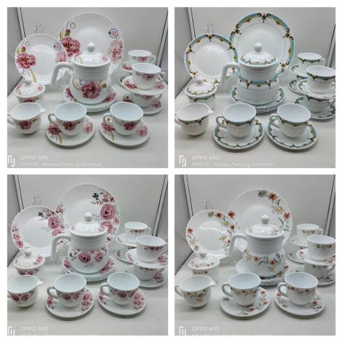 product_image_name-Generic-24 Pcs Flowered Opalware Dinner Set With Cups And Saucer, Plates,side plates,Tea pot, Milk Jar And Sugar Bowl- Multicolor-5