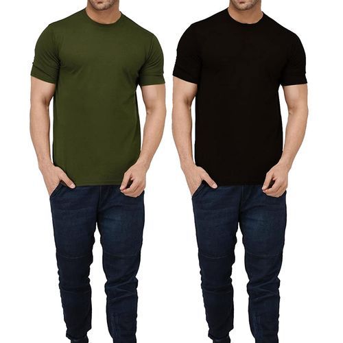 product_image_name-Fashion-2 Pack of Round Neck T-Shirts - Black, Army Green-4