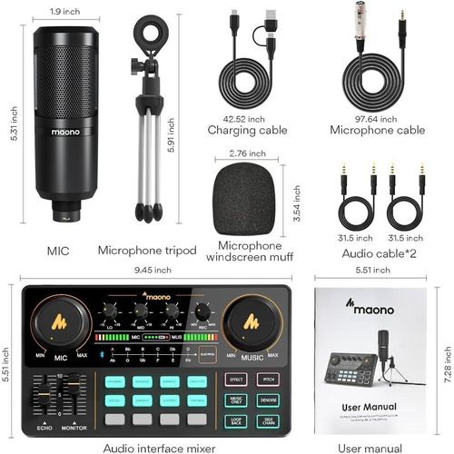 product_image_name-maono-Podcast Equipment Bundle Audio mixer All-in-One Podcast Production Studio with 3.5mm Microphone for Live Streaming, Recording, PC, Smartphone, DJ Caster Lite (AU-AM200-S1) -2