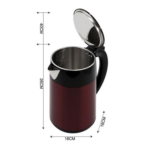 product_image_name-RAF-2L Electric Stainless Steel Cordless Kettle Double Layer Tea Kettle With Scaled Window Water Kettle And360 Degree Rotating Base- Maroon-3