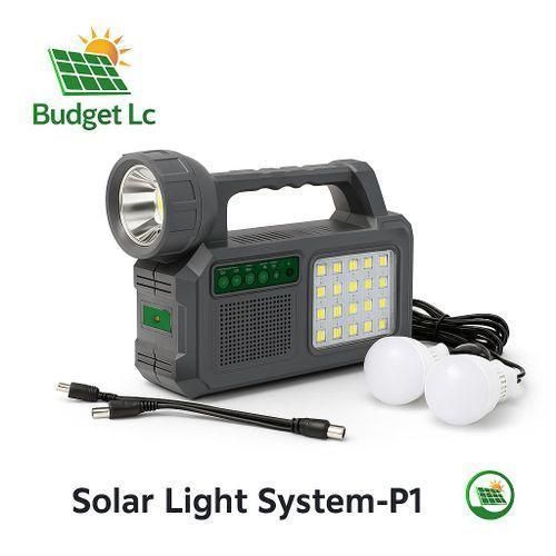 product_image_name-Itel- Solar Light System Portable Rechargeable Solar Lighting Kit with 3 Bulbs, Torch, FM Radio & USB Charging.Black-3