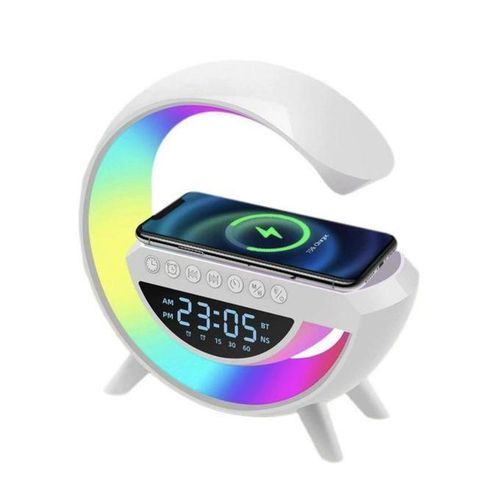 product_image_name-Universal- Wireless Charger Speaker - Portable Wireless Speaker Alarm Clock, Mp3 Player With Night Light And Alarm Clock , Multi - Color Changing Atmosphere Lamp - White-2