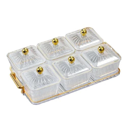 product_image_name-Generic-6 Pieces Acrylic Sugar Bowls Snack Spices Storage Set On An Acrylic Tray-Transparent-1