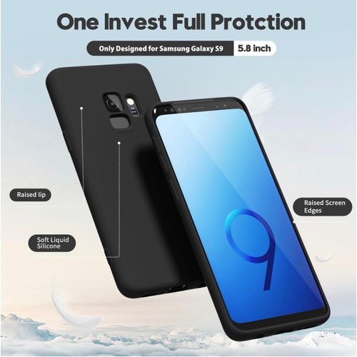 product_image_name-Generic-Samsung Galaxy S9 Phone Case Liquid Silicone Bumper, Cute Thin Slim Soft Rubber TPU Plain Smooth Gel Cover for Women Girl Aesthetic, Matte Solid Protective & Shockproof, Black-2