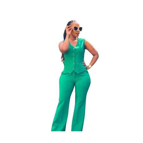 product_image_name-Fashion-Women’s Tailored Sleeveless Pantsuit – Emerald Green-1