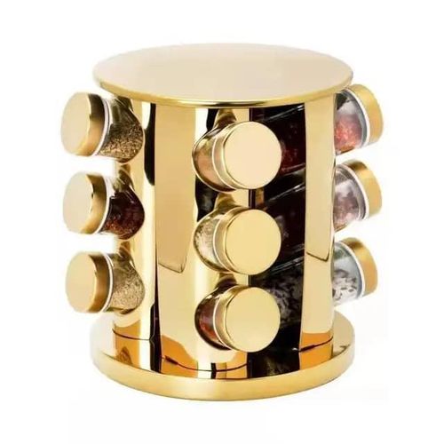 product_image_name-Generic-TRAY Spice Jar Rack Revolving Rotating Countertop, Spice Organizer, Seasoning Set, Spice Carousel Stainless Steel Stand Storage Holder with 12 Pieces Glass Bottle for Kitchen Restaurant Hotel -1