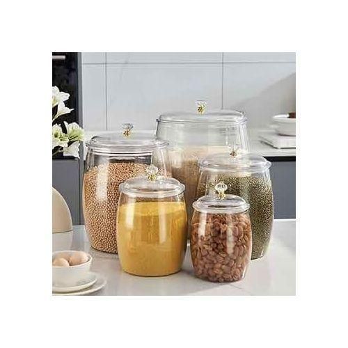 product_image_name-Generic-5 Piece Of Acrylic Gallon Cookie Jars & Candy Containers With Lid, Large Food Storage Sealed Herb Glass Organizers With Wide Mouths Rice Bottle Wheat Flour Tank-1