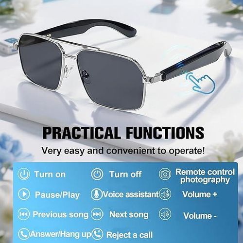 product_image_name-Generic-HainoTeko SG 1 Bluetooth Smart Sunglasses for Men Women Shades with Open Ear Audio UV400 Protection Wireless Sun Glasses with Built in Speakers UV Protection Stylish Wearable Waterproof Sports Eye Glasses for Cycling Driving Fishing Travel Music And Calls-5