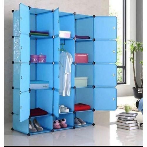 product_image_name-Generic-3 Column Frosted Plastic  Wardrobe - Blue-1