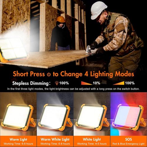 product_image_name-Generic-LED Spotlight Solar Construction Spotlight Work Light Portable Flood Light 4 Light Modes Camping Lamp USB Rechargeable LED Construction Lamp For Garage Fishing - Multicolor-5