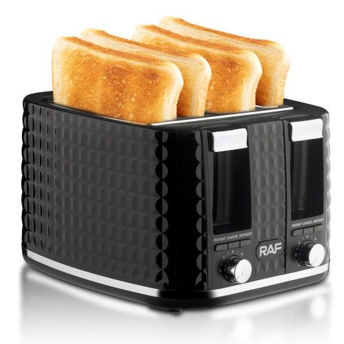 product_image_name-RAF- Household 4 Slice Bread Toaster Strong Power Multifunction Toaster Machine With Defrost Stop Removable Crumb Tray- Black-1