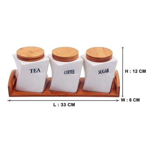 product_image_name-Generic-3 Canisters Set With Wooden Wavey Stand Tray & Bamboo Lid Condiment Airtight Jars Set- White.-2