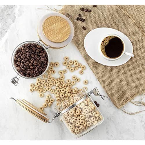 product_image_name-Generic-2PC Airtight Storage Pantry Food Glass Jars with Bamboo Clamp Lids- Clear.-3