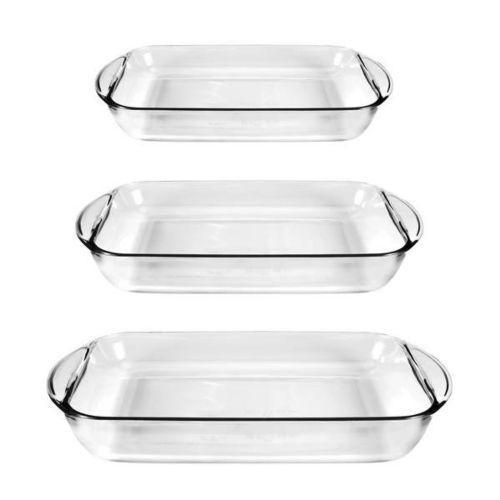 product_image_name-Pyrex-3 Piece Rectangle Glass Bakeware Dishes Microwave Oven Bowls Set-Colorless-1