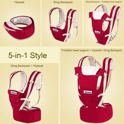 product_image_name-Generic-6 In 1 Breathable Baby Carrier with Waist Stool Hip Seat, Pure Cotton Ergonomic Baby Carrier for Newborn to Toddler, Adjustable All Position Baby Carrier-4