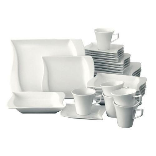product_image_name-Generic-30 Piece  Rectangle Plate Cup Saucer Bowls Side plate Dinner Set - White.-1