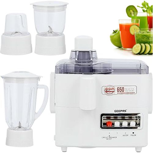 product_image_name-Geepas-4-in-1 Food Processor-Blades for Blending Mincing and Milling Function Unique Detachable Parts and Rich in Design 2 Speed Control with Pulse-White-1
