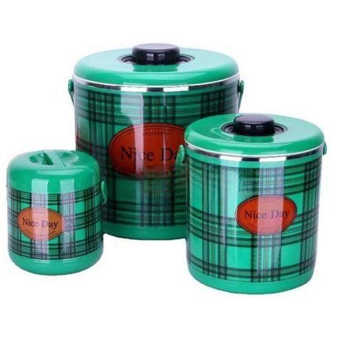 product_image_name-Generic-3Pc Checked Food Warmer Dishes Thermal Insulation Hot Pot Casserole Lunch Boxes - Green -1