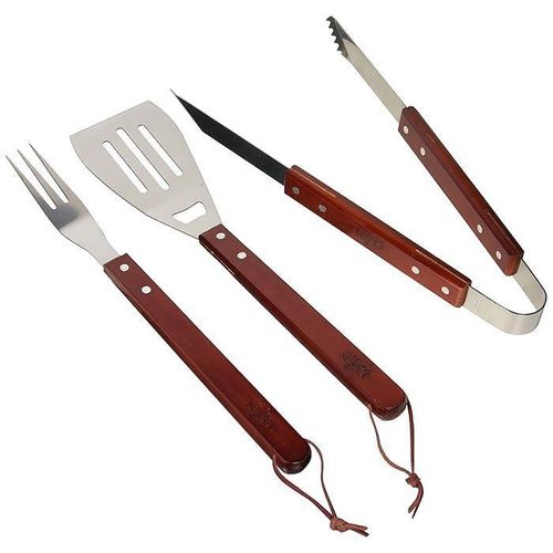 product_image_name-Generic-3-Piece Chefs Basics Grill Cutlery - Grill Tongs, Grill Spatula and Grill Fork Made of Stainless Steel - BBQ Grill Accessories Barbecue Tool Set with Wooden Handle For Cooking, Backyard Barbecue & Outdoor Camping - Multicolor-1