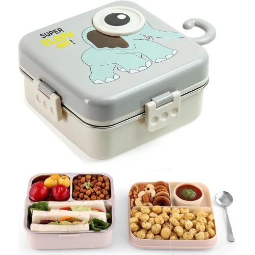 product_image_name-Generic-Stainless Steel Elephant Printed Lunch Box for Kids - 3 Compartments  Ideal for School, Picnic & Outdoor  BPA Free & Air-Tight Tiffin Box for Boys & Girls-5