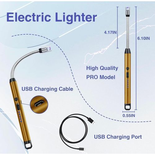 product_image_name-Generic-Rechargeable Electric Arc Gas Lighter – USB-C Windproof Flameless Lighter with 360° Flexible Neck for Kitchen, Candles & Home Use- gold -4
